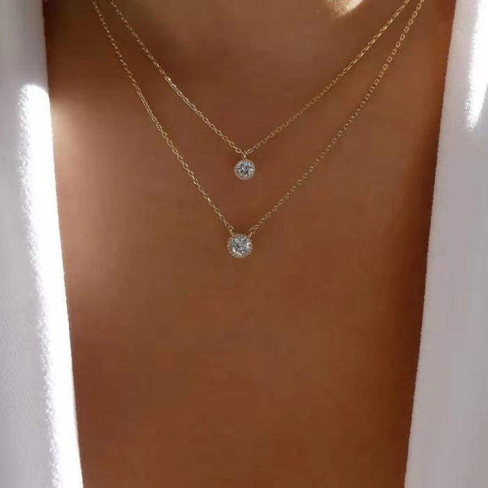 Wholesale New necklace creative simple small round diamond circle double-layer necklace