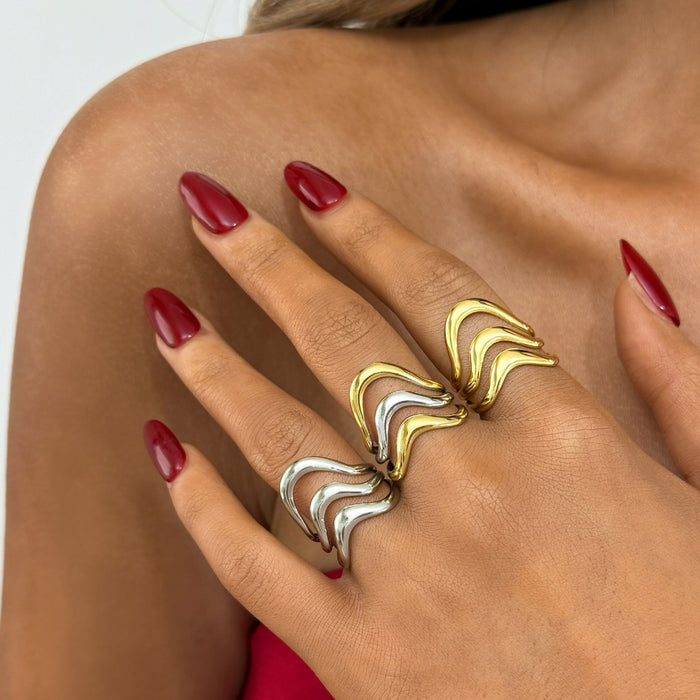 Wholesale Stainless Steel Geometric Lines Hollow Open Ring Simple Design Jewelry