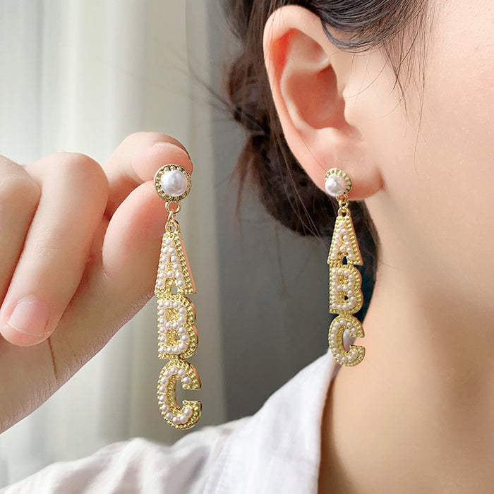Wholesale  Studs Imitation Pearl Niche Design Pearl English ABC