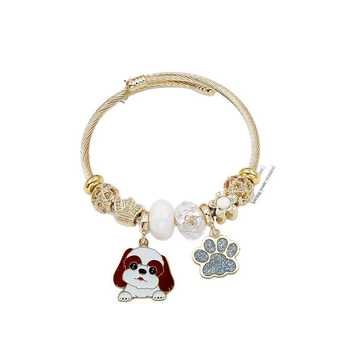 Wholesale Cartoon Corgi Dog Stainless Steel Bead Bracelet Cute Fashion Accessory Gift for Women
