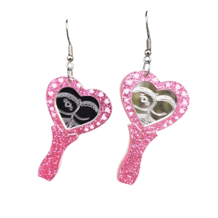 Wholesale  heart carved makeup mirror acrylic earrings creative fashion personality mirror earrings