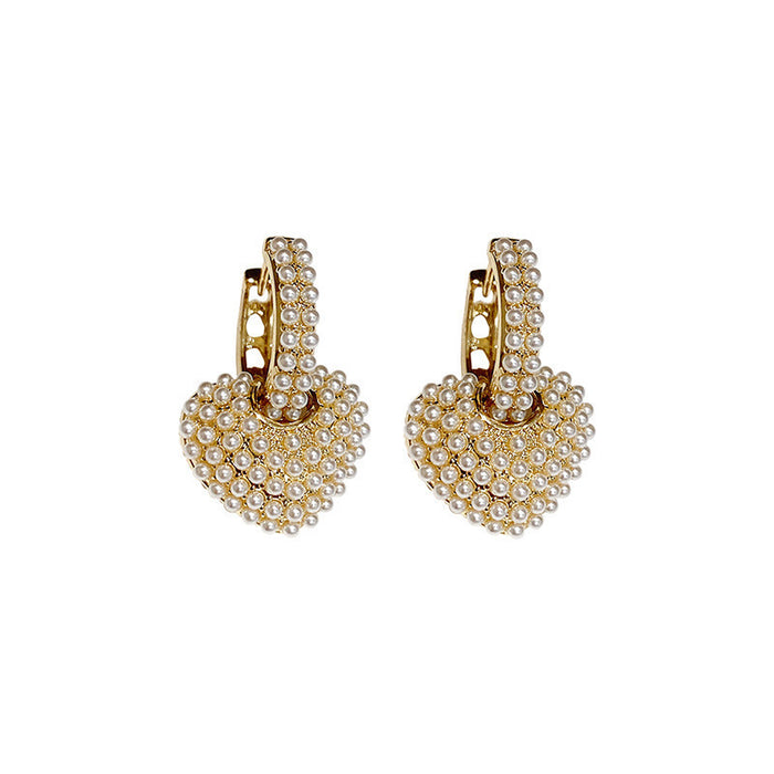 Wholesale Fashionable and exquisite pearl heart ear buckle with a high-end feel, a two wearing temperament geometric earring