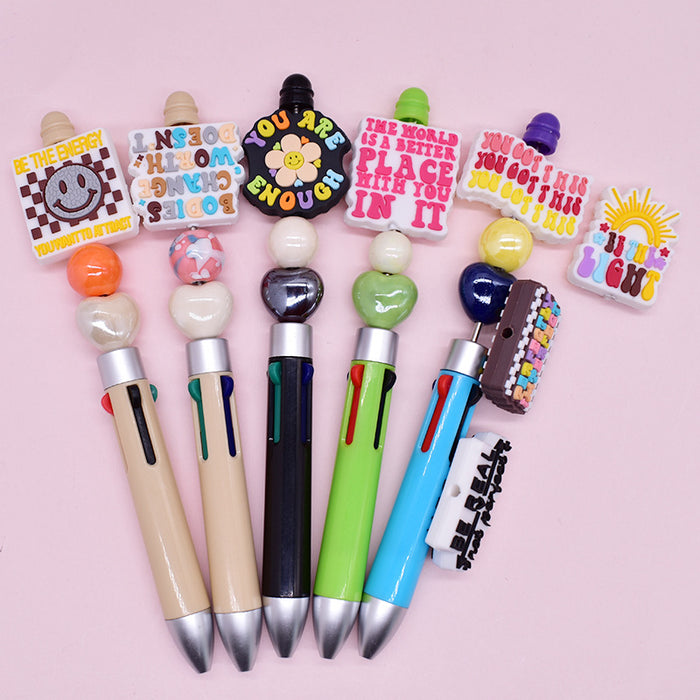 Wholesale Cartoon Phrase Beaded Pen Beads Pvc Soft Glue Loose Beads Jewelry Accessories DIY Ballpoint Pen Beads