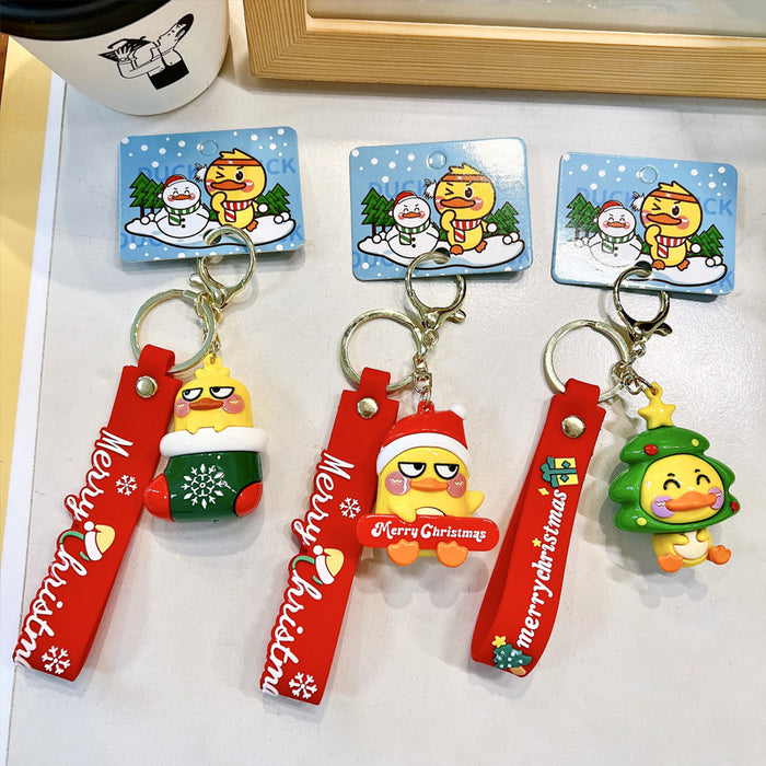 Wholesale Christmas Little Yellow Duck Keychain PVC Bag Charm Car Key Accessory Boutique Gift