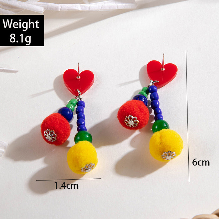 Wholesale Christmas Colorful Woven Pompom Flocked Drop Earrings Women Jewelry Accessory MOQ≥2