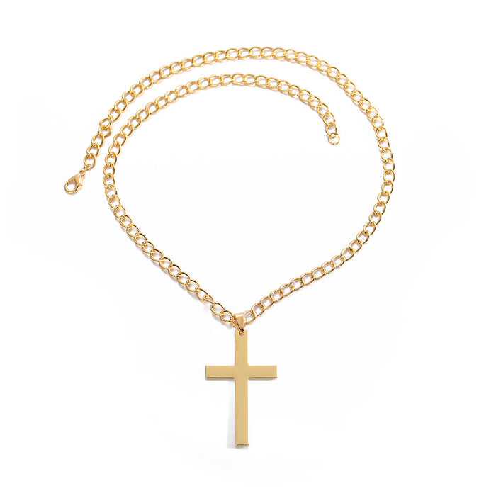 Wholesale Personalized metal alloy cross necklace, simple smooth cross collarbone chain, niche accessory