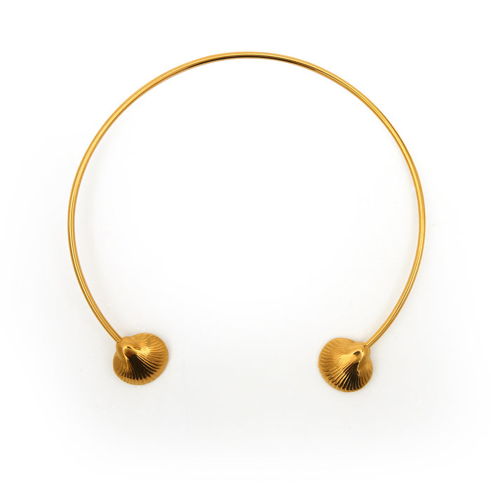 Wholesale Fashion stainless steel scallop simple collar bracelet shell titanium steel open ring set