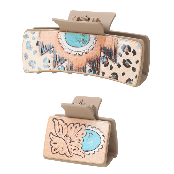 Wholesale Western Style Playing Cards Pattern Leather Hairpin Shark Clip Combination Set Women' s Clip