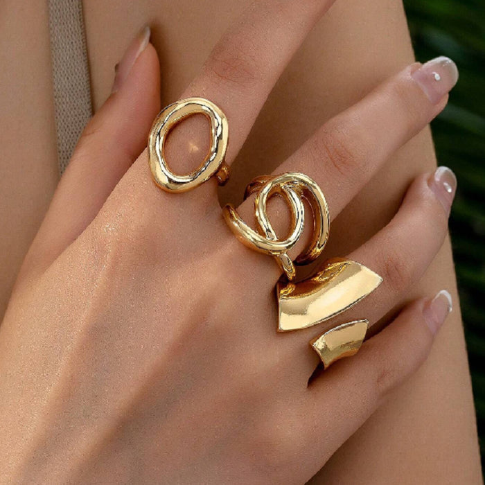 Wholesale Exaggerated lines gold irregular teardrop ring set