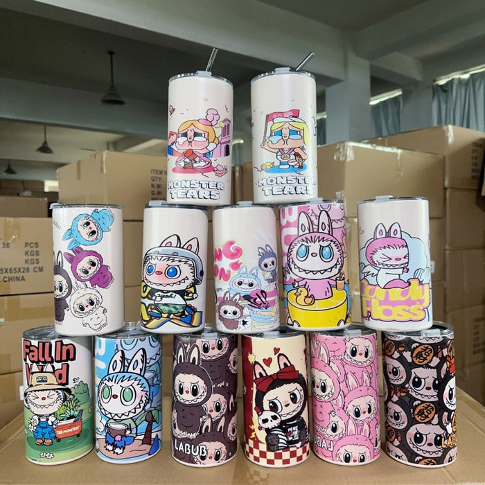 Wholesale stainless steel thermos cup printing cartoon high color value suction tube cup portable large capacity ice coffee cup