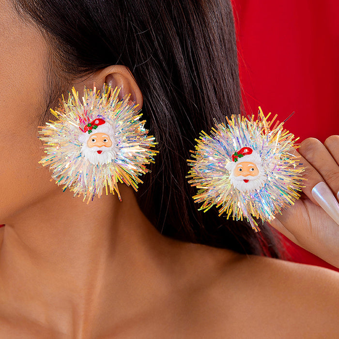 Wholesale Christmas Santa Earrings Alloy Ribbon Pom Pom Party Jewelry Accessory MOQ≥2