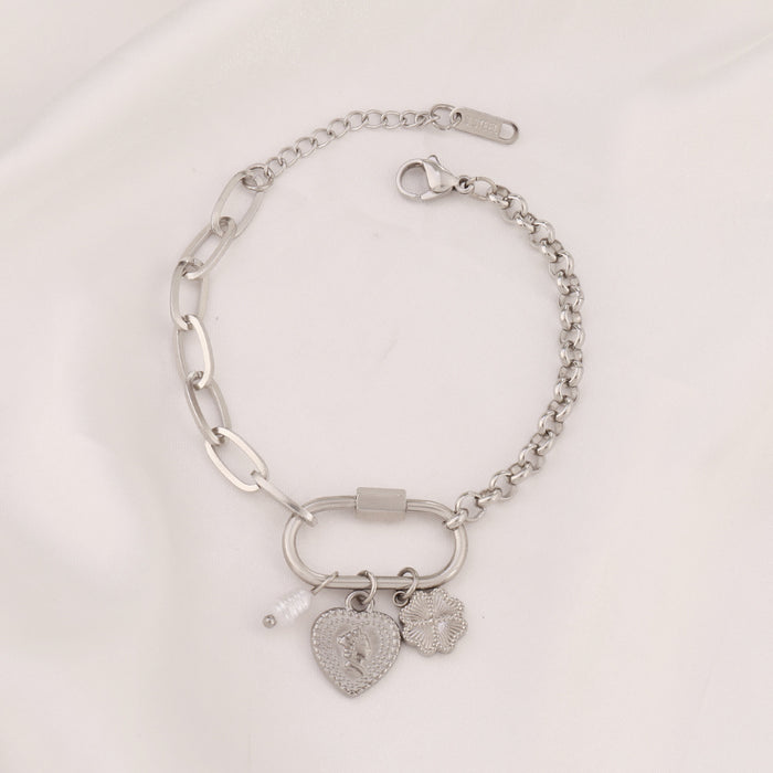 Wholesale Gold-Plated Stainless Steel Multi-Element Heart-Shaped Cross Screw Clasp Bracelet