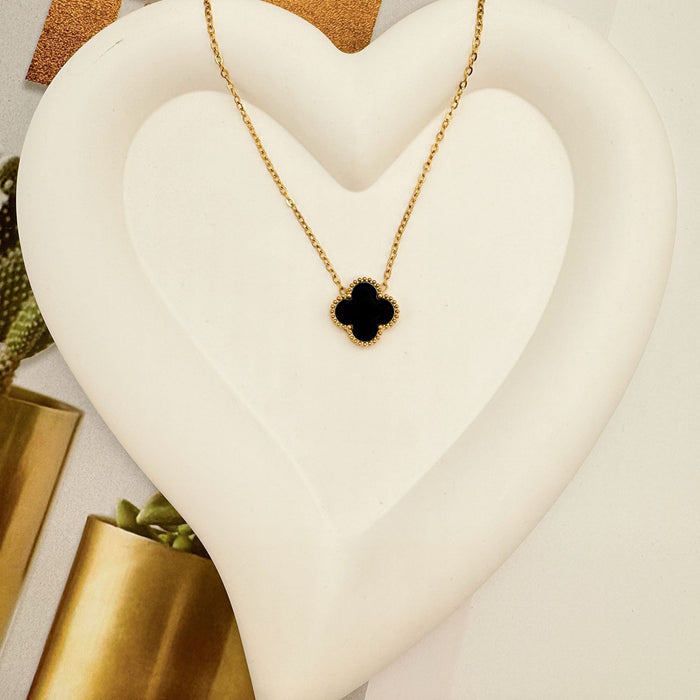 Wholesale Stainless steel double-sided mother of pearl clover necklace with light luxury and high-end feel