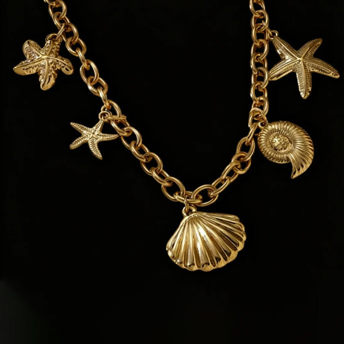 Wholesale Titanium Steel Ocean Starfish Shell Conch Necklace
