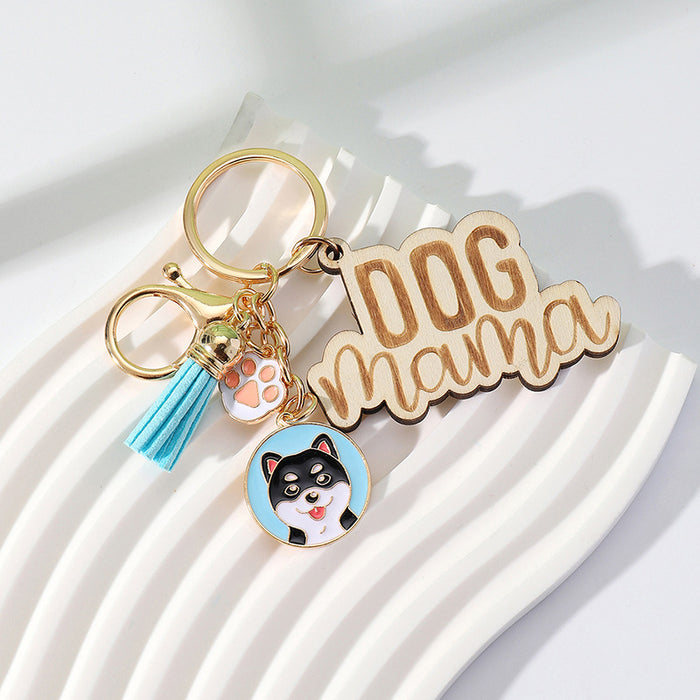 Wholesale Wood Colorful Tassel Keychain Mother's Day JDC-KC-Huiw003
