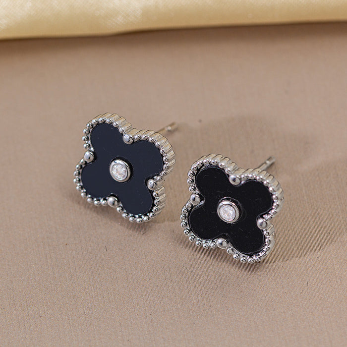Wholesale Copper Inlaid Zircon Four-Leaf Clover Jewelry Set MOQ≥2