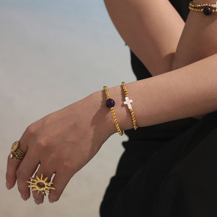 Wholesale Stainless steel round bead handmade bead bracelet with cross shaped personalized bracelet plating