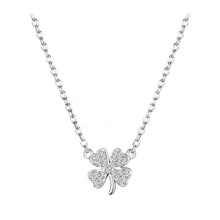 Wholesale Silver clover necklace, niche luxury new lucky leaf pendant necklace