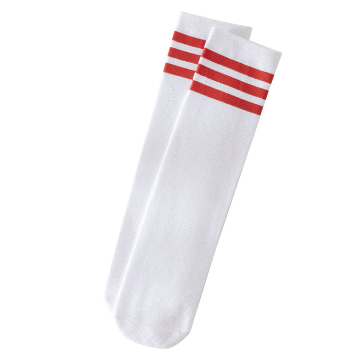 Wholesale Combed cotton three bar striped socks with straight leg and high leg design, versatile socks