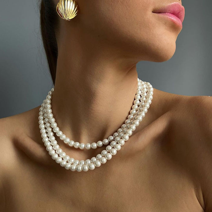 Wholesale Fashionable retro imitation pearl necklace with versatile temperament, multi-layer light luxury necklace accessories
