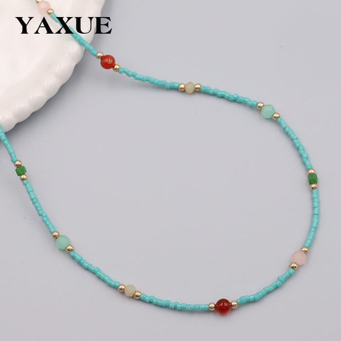 Wholesale Vintage Natural Stone Handmade Beaded Necklace Niche Design Clavicle Chain  Elegant
