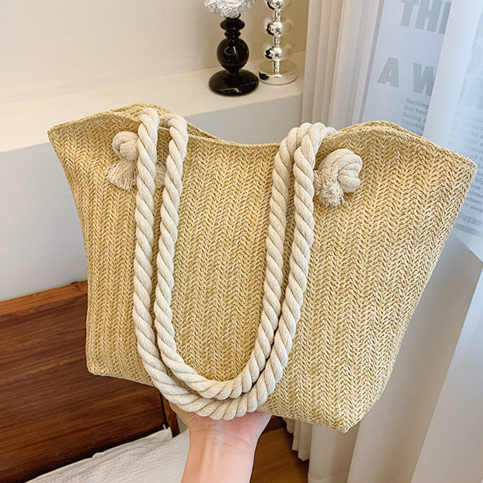 Wholesale Handheld straw woven bag, new woven shoulder bag, simple water bucket, casual large capacity tote bag