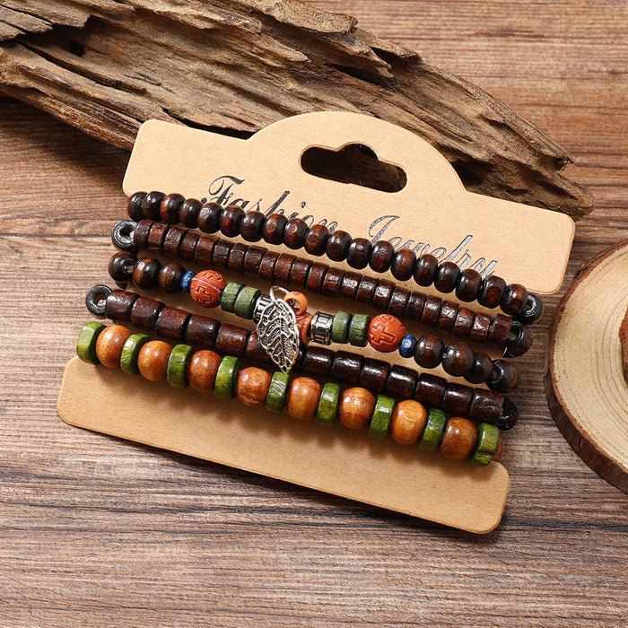 Wholesale Bohemian style multi-layered wooden beaded bracelets