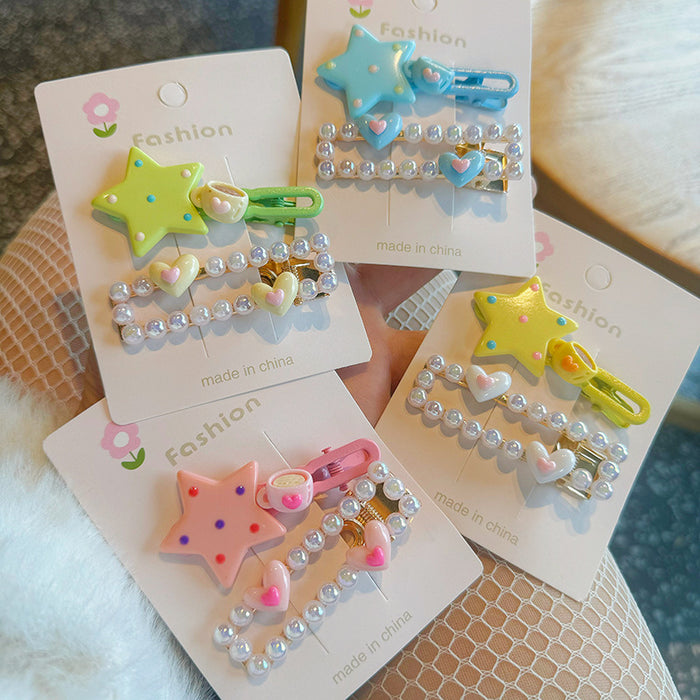 Wholesale Plastic Five-pointed Star Pearl Hair Clip JDC-HC-SanHe004