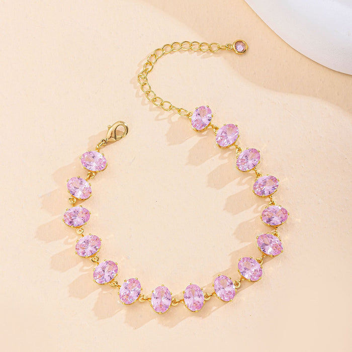 Wholesale Gold Bottom Zircon Bracelet Oval Powder Zircon Sweet Elegant Bracelet