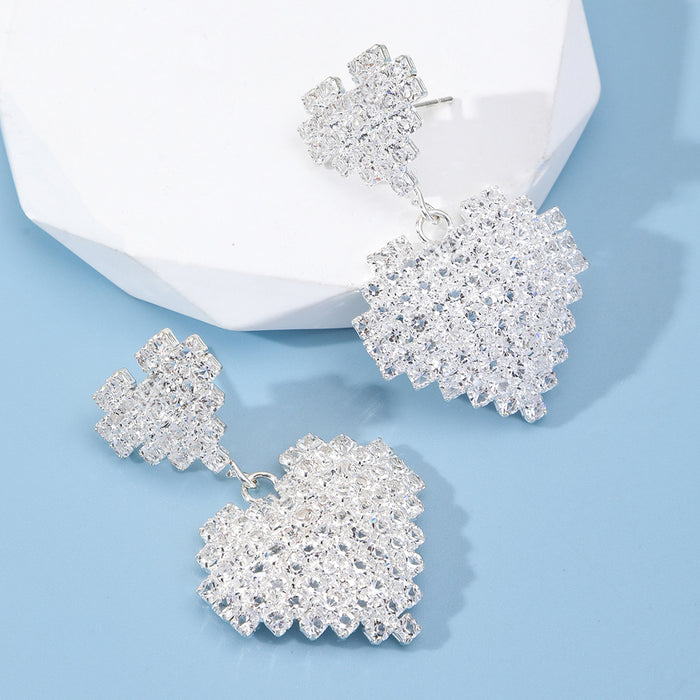 Wholesale Diamond studded double heart earring pendant with versatile temperament and earrings