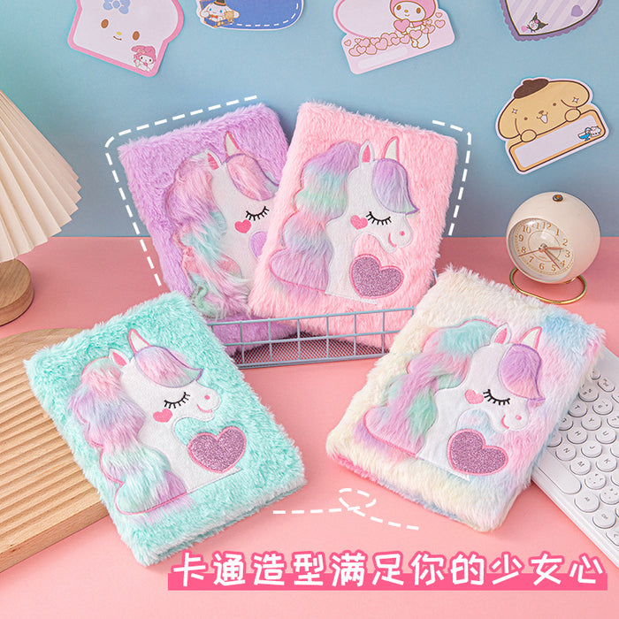 Wholesale Unicorn Plush Notebook Macaron Girl' s Heart Diary Student Cartoon Hand Ledger Wireless Glue Pack