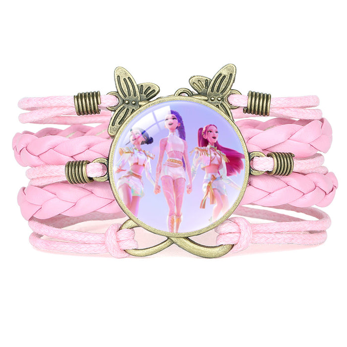 Wholesale KPOP Retro Butterfly Combination Cute Pink Multi-Layer Braided Girl Bracelet