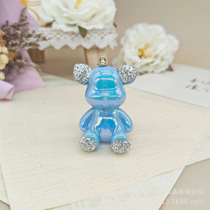 Wholesale Creative electroplating point drill sitting bear keychain pendant cute bag gift hanging cartoon three-dimensional decoration wholesale