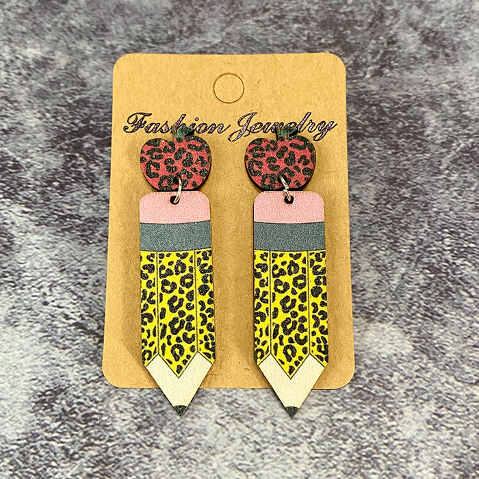 Wholesale Teacher Wood Earrings Leopard Pencil Apple ing Earrings