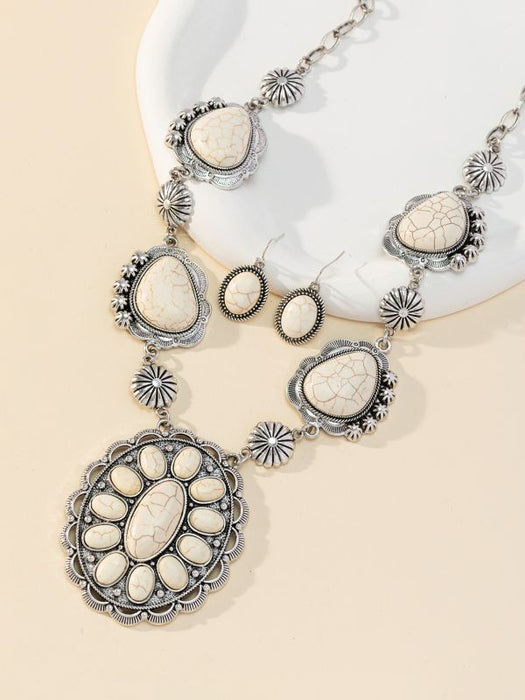 Wholesale Ancient Silver Alloy Earring and Necklace Set with Cross and Roman Numeral Pattern