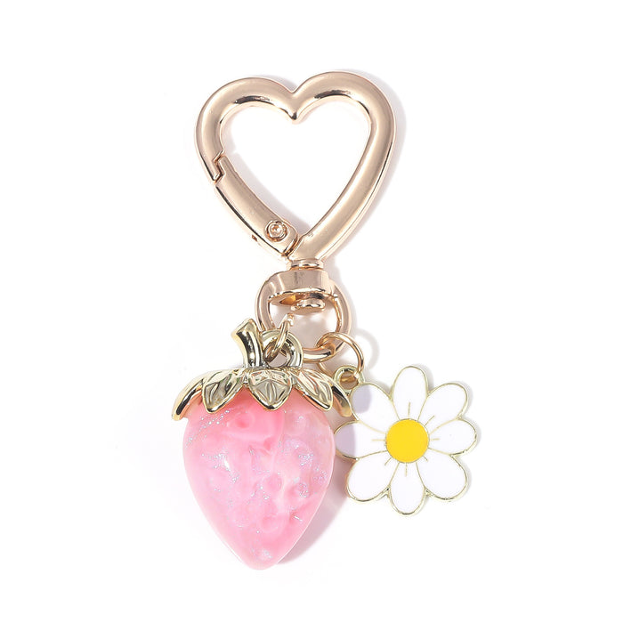 Wholesale Metal Strawberry Keychain Transparent Plating Sweet Fruit Bag Charm