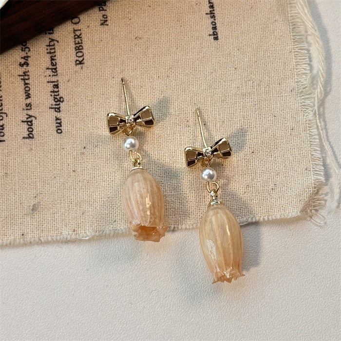 Wholesale Vintage real flower eternal flower earrings, blue wind chime fruit earrings, bell orchid dropper earrings