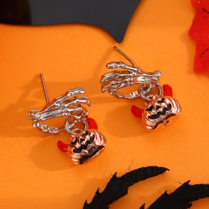 Wholesale ghost hand pumpkin head earrings skeleton hand Halloween earrings