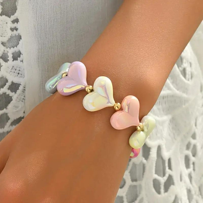 Wholesale Painted Colorful Heart Beaded Bracelet