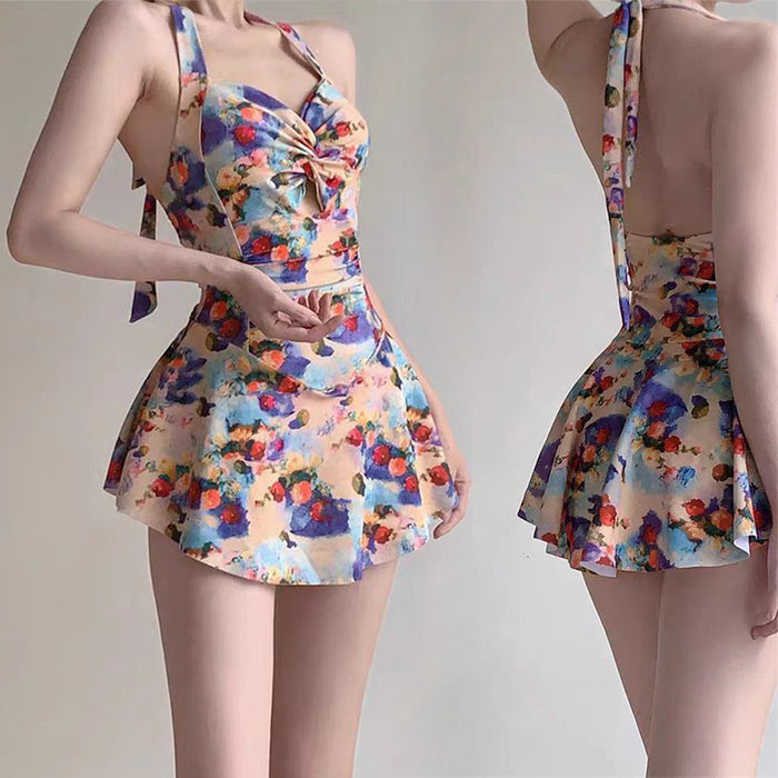 Wholesale Swimsuit one-piece suspender niche retro hot spring swimsuit
