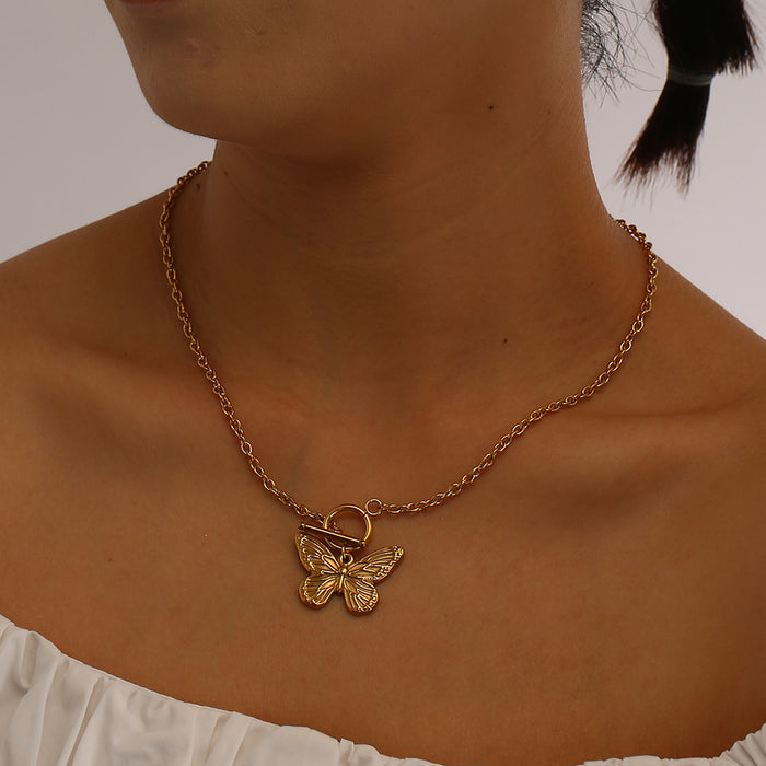 Wholesale Exaggerated personality stainless steel butterfly necklace ring earring set