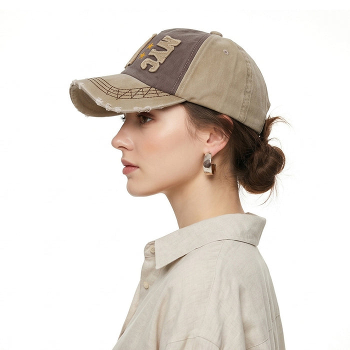 Wholesale Trendy Distressed Baseball Cap with Letter Patch Summer Sun Hat for Resale