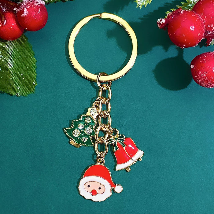 Wholesale Christmas Snowman Elk Rhinestone Keychain Alloy Gold Plated Decorative Bag Charm
