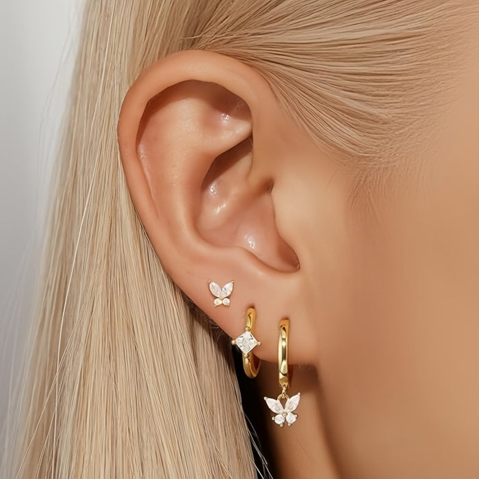 Wholesale Temperament Butterfly Smooth Love Pendant Circle Ear Buckle Earrings Geometric Combination Three Piece Earring Set