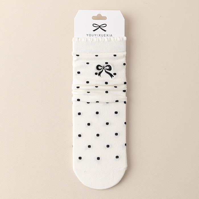Wholesale Boneless socks, polka dot pile socks, versatile and cute butterfly knot mid tube socks