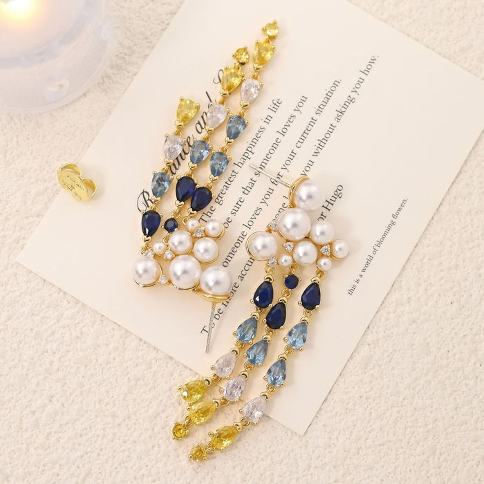 Wholesale New Fashionable Luxury Earrings with Water Drop Zircon tassel Earrings, Pearl Pendant, Water Drop Retro Earrings