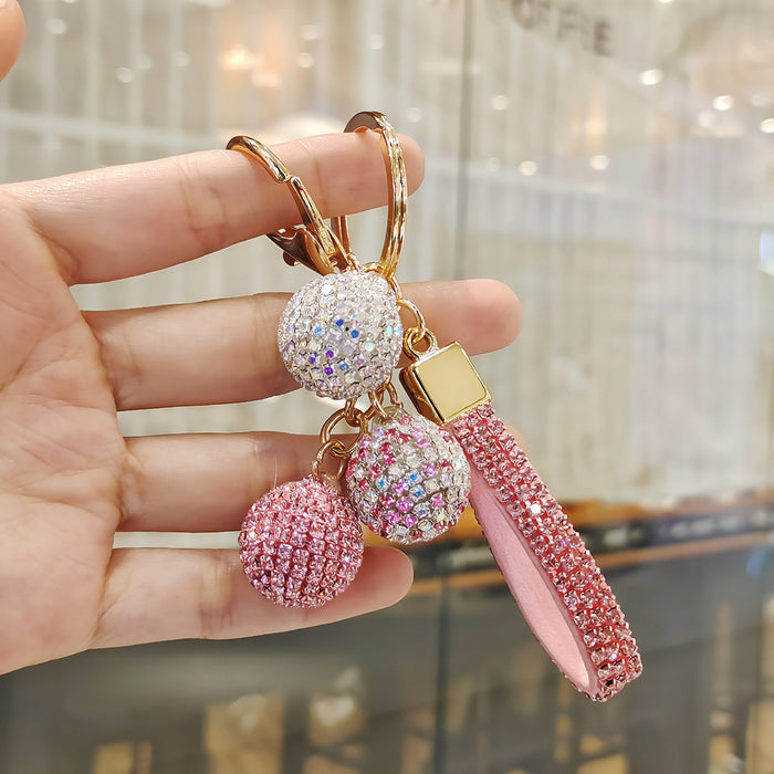 Wholesale Diamond-studded round ball pendant accessory  colorful rhinestone couple bag charm keychain