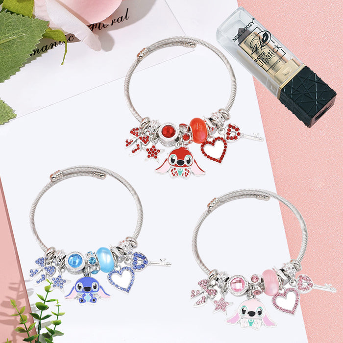 Wholesale Cartoon Charm Beaded Bracelet with Rhinestone Heart Stainless Steel Gift MOQ≥2
