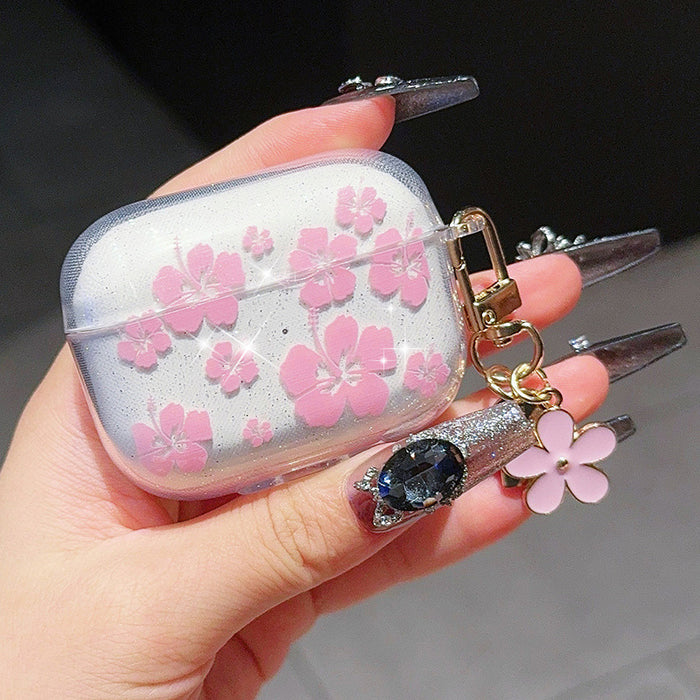 Wholesale Translucent pink and white floral soft standing earphone cases