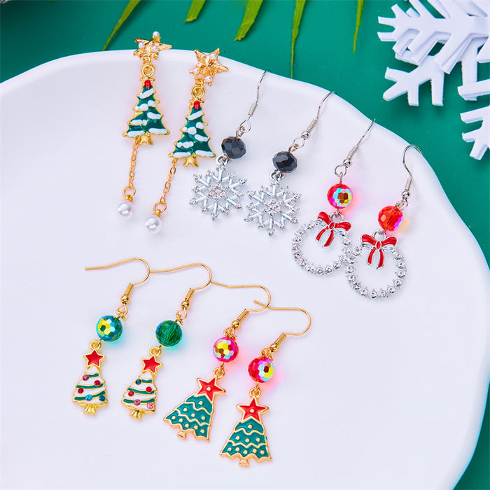 Wholesale Zinc Alloy Christmas Tree Snowflake Dangle Earrings Colorful Trendy Holiday Jewelry Accessory